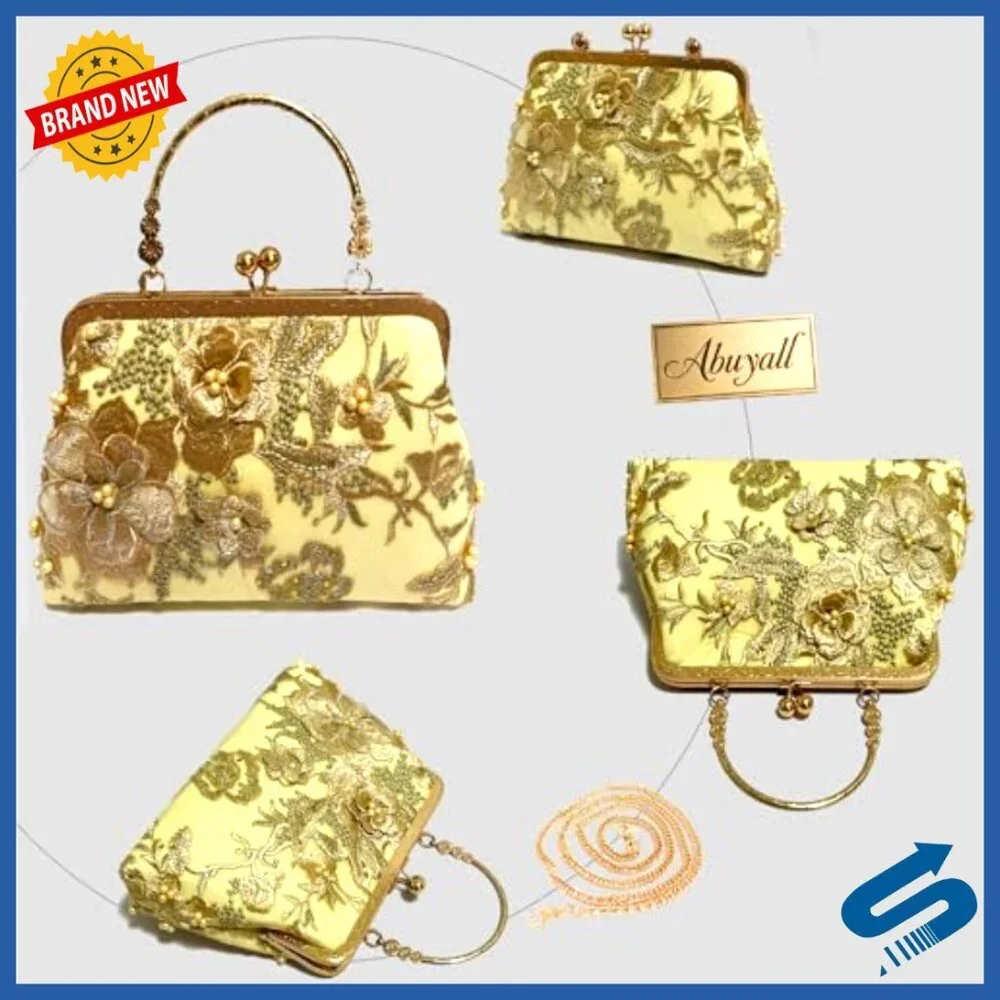 Vintage Kiss Lock Evening Bag Floral Canvas Crossbody Clutch Retro Chic